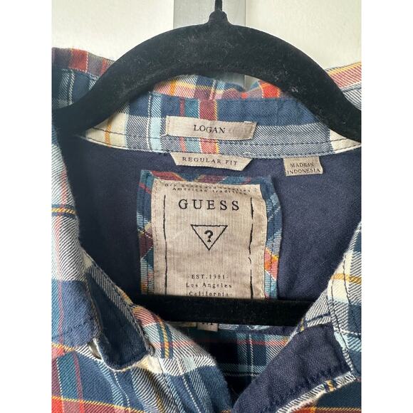Guess Mens M Logan Regular Fit Blue Plaid Long Sleeve Button Up Shirt LS C16 - Picture 3 of 7